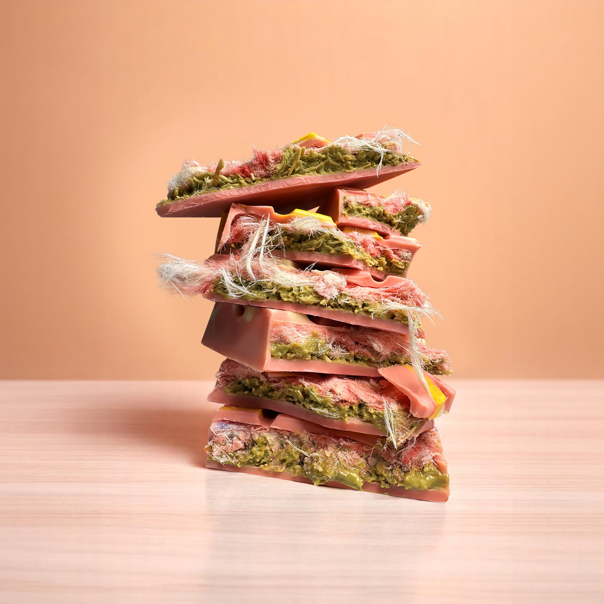 Roze Chocoladereep met Pistachevulling, Crunch en Pişmaniye